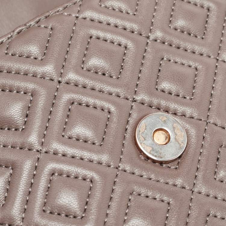 Pre Owned Tory Burch Grey Quilted Leather Fleming Shoulder Bag