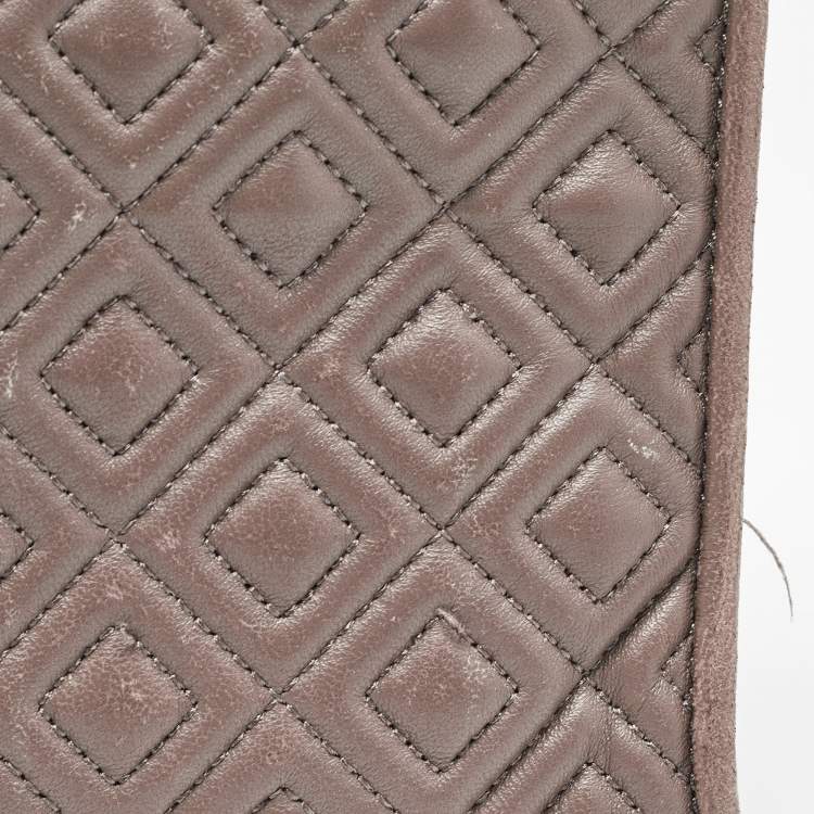 Pre Owned Tory Burch Grey Quilted Leather Fleming Shoulder Bag