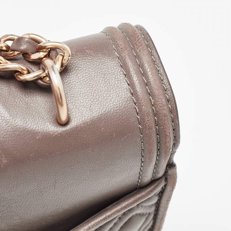 Pre Owned Tory Burch Grey Quilted Leather Fleming Shoulder Bag