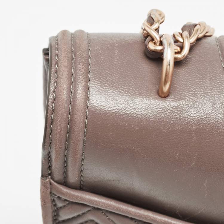 Pre Owned Tory Burch Grey Quilted Leather Fleming Shoulder Bag