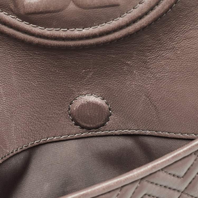 Pre Owned Tory Burch Grey Quilted Leather Fleming Shoulder Bag