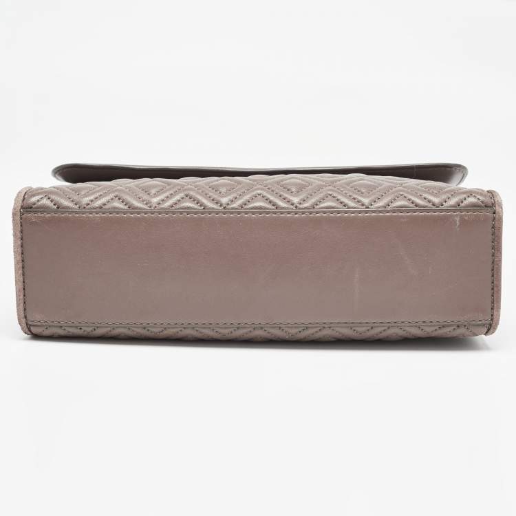 Pre Owned Tory Burch Grey Quilted Leather Fleming Shoulder Bag