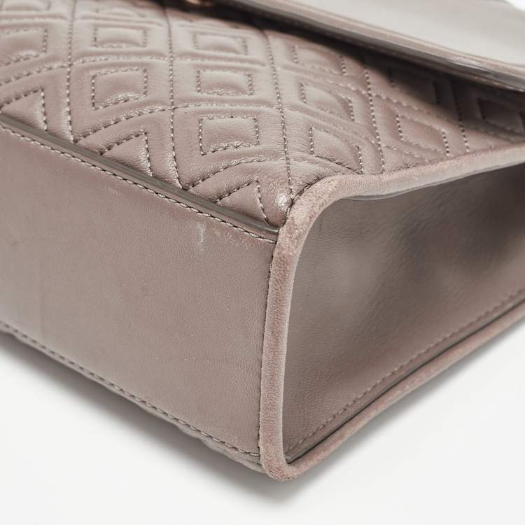 Pre Owned Tory Burch Grey Quilted Leather Fleming Shoulder Bag