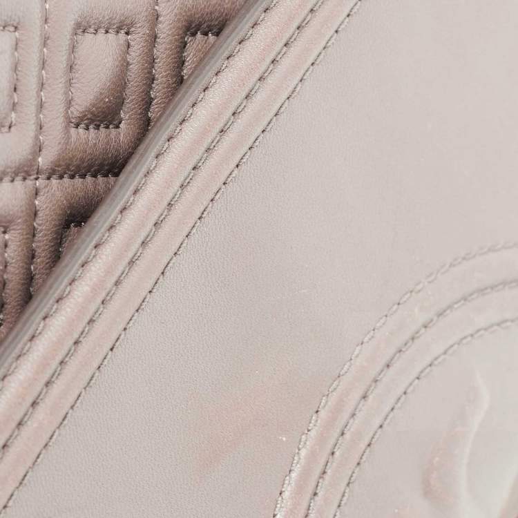 Pre Owned Tory Burch Grey Quilted Leather Fleming Shoulder Bag