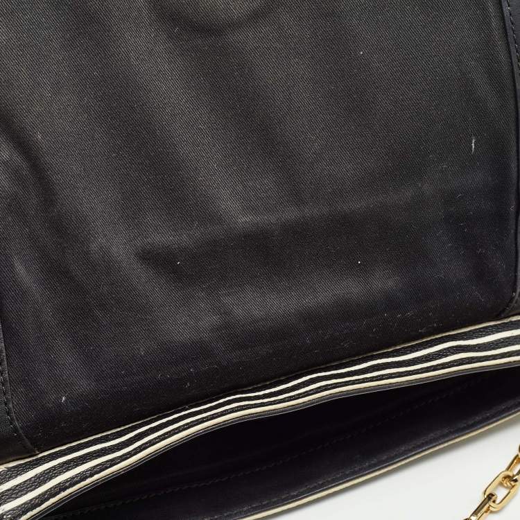 Pre Owned Tory Burch Black/White Stripe Leather Kerrington Crossbody Bag