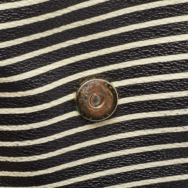 Pre Owned Tory Burch Black/White Stripe Leather Kerrington Crossbody Bag