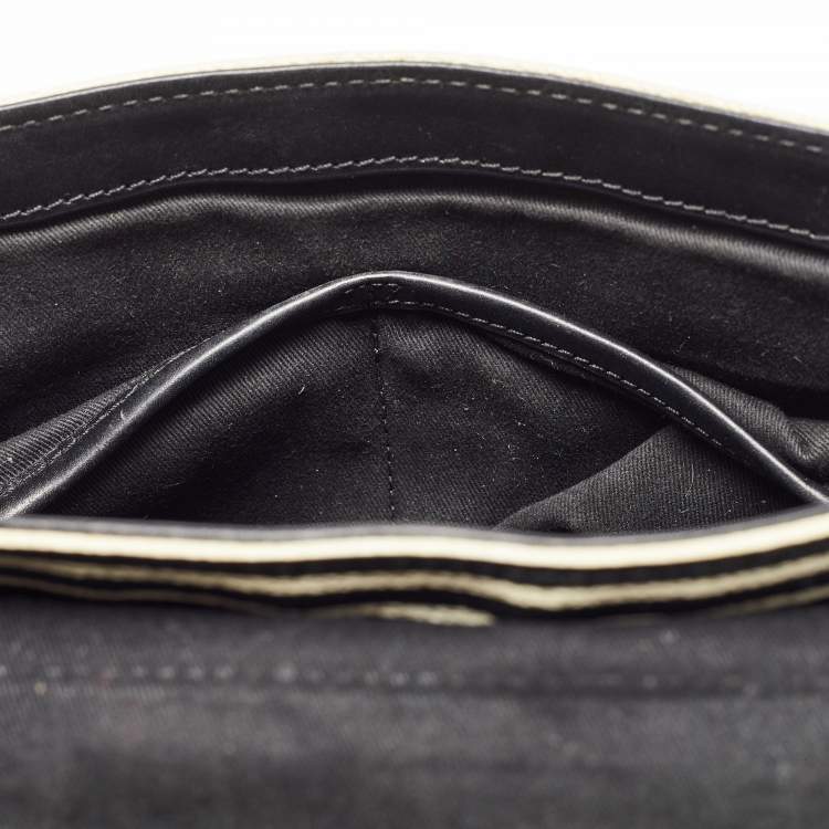 Pre Owned Tory Burch Black/White Stripe Leather Kerrington Crossbody Bag