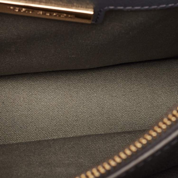Pre Owned Tory Burch Grey Croc Embossed Leather and Suede Robinson Top Handle Bag