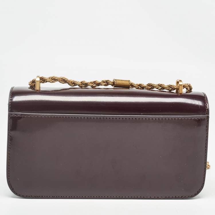 Pre Owned Tory Burch Burgundy Glossy Leather Eleanor Dragon Rectangular Shoulder Bag