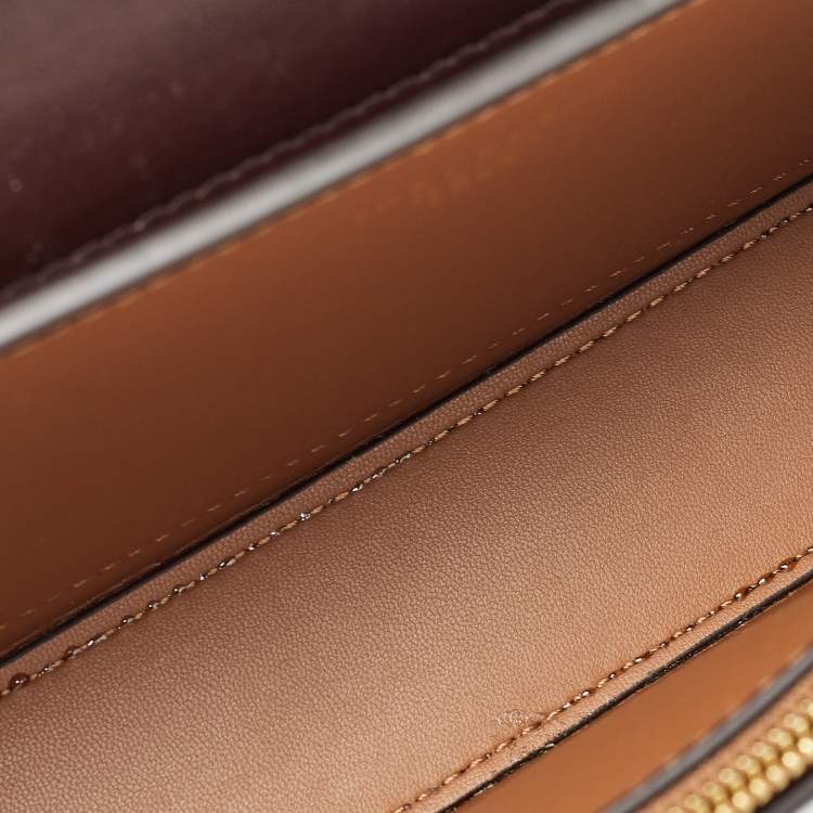 Pre Owned Tory Burch Burgundy Glossy Leather Eleanor Dragon Rectangular Shoulder Bag