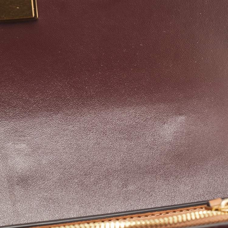 Pre Owned Tory Burch Burgundy Glossy Leather Eleanor Dragon Rectangular Shoulder Bag