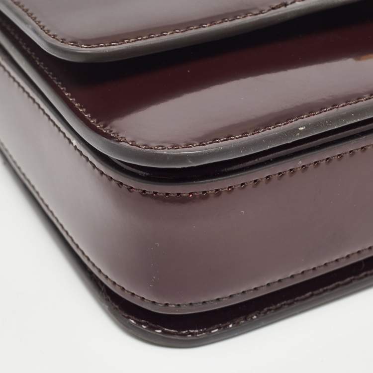 Pre Owned Tory Burch Burgundy Glossy Leather Eleanor Dragon Rectangular Shoulder Bag