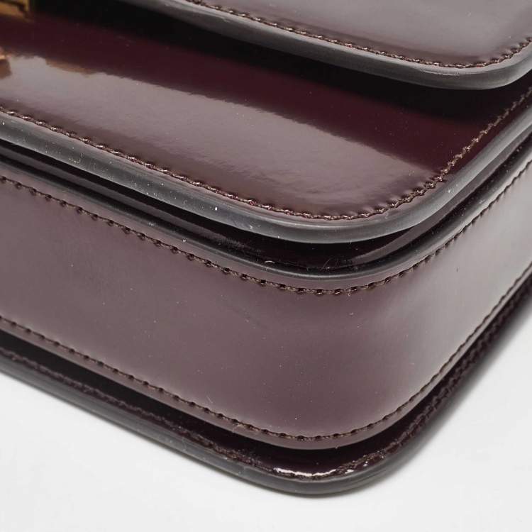 Pre Owned Tory Burch Burgundy Glossy Leather Eleanor Dragon Rectangular Shoulder Bag