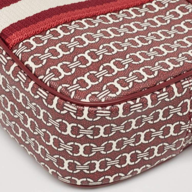 مملوكة مسبقًا Tory Burch Burgundy Gemini Link Coated Canvas Camera Crossbody Bag