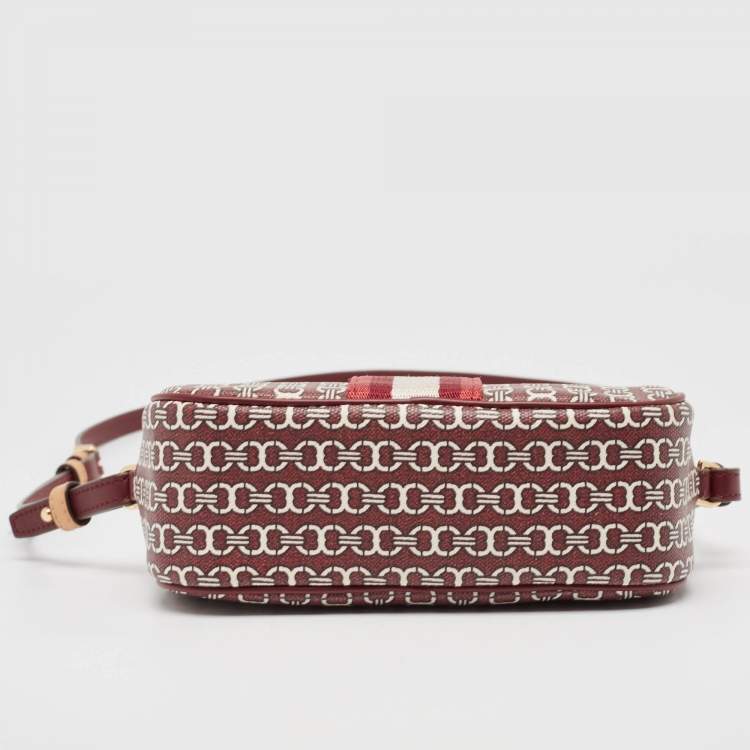 مملوكة مسبقًا Tory Burch Burgundy Gemini Link Coated Canvas Camera Crossbody Bag