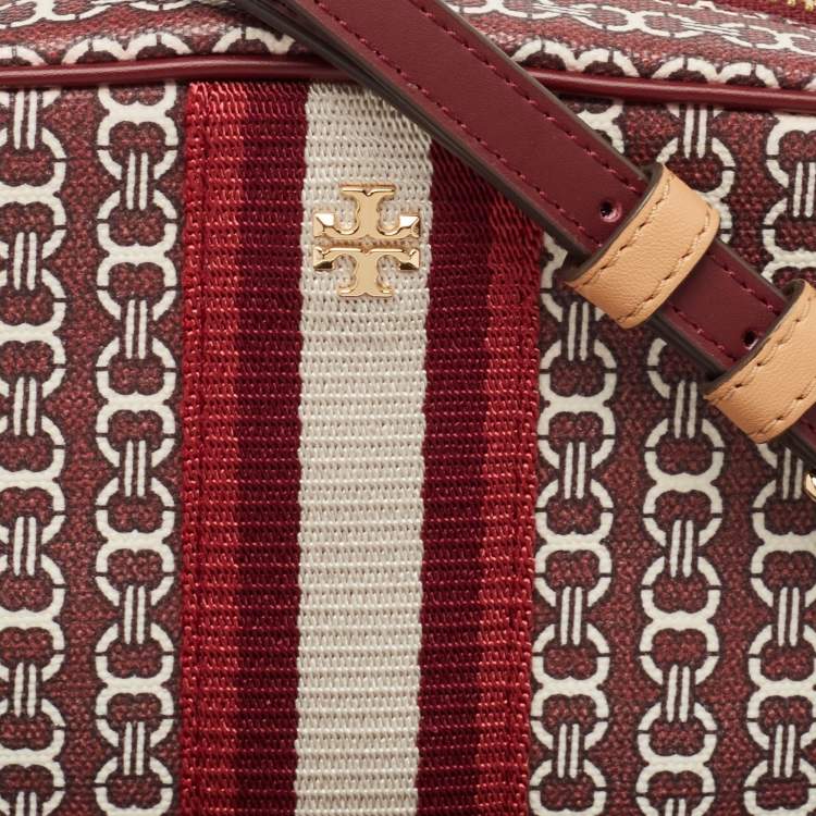 مملوكة مسبقًا Tory Burch Burgundy Gemini Link Coated Canvas Camera Crossbody Bag