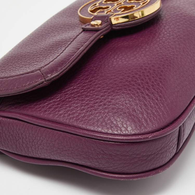 Pre Owned Tory Burch Purple Leather Mini Amanda Crossbody Bag