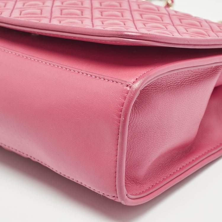 Pre Owned Tory Burch Pink Leather Small Fleming Shoulder Bag