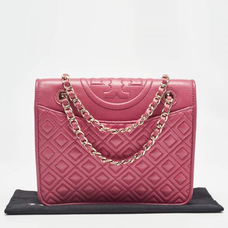 Pre Owned Tory Burch Pink Leather Small Fleming Shoulder Bag