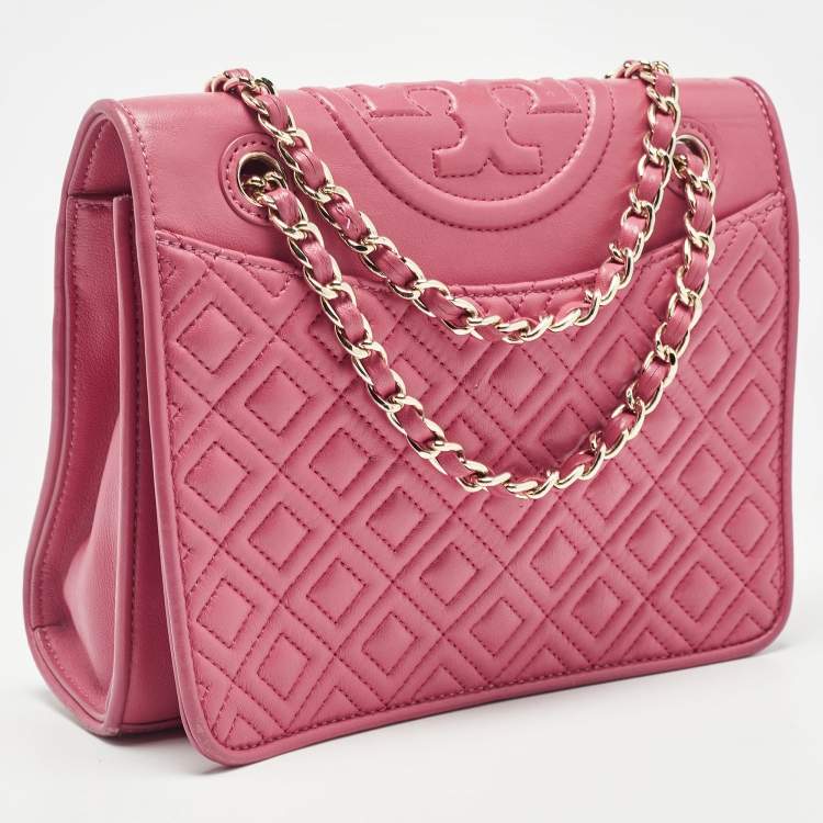Pre Owned Tory Burch Pink Leather Small Fleming Shoulder Bag