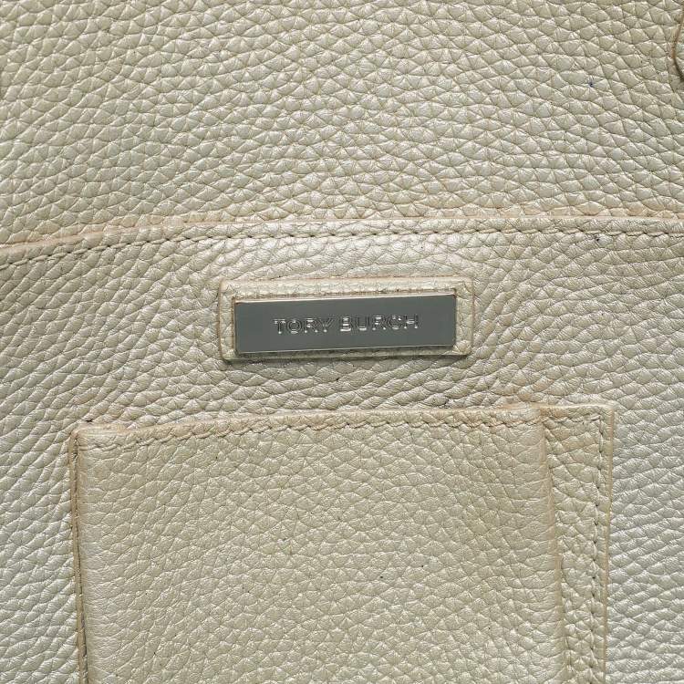 Pre Owned Tory Burch Metallic Grey Leather Perry Tote