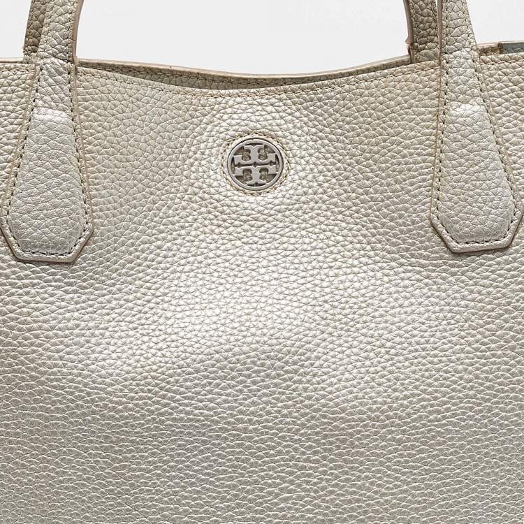 Pre Owned Tory Burch Metallic Grey Leather Perry Tote