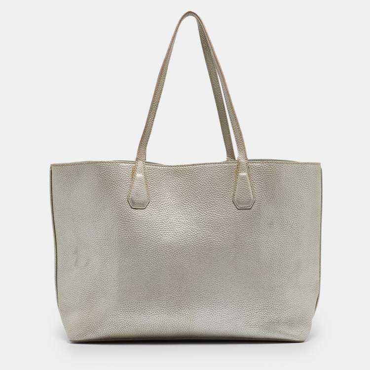 Pre Owned Tory Burch Metallic Grey Leather Perry Tote
