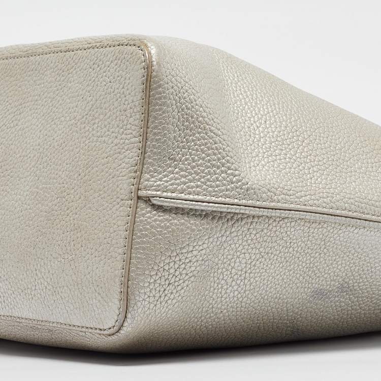Pre Owned Tory Burch Metallic Grey Leather Perry Tote
