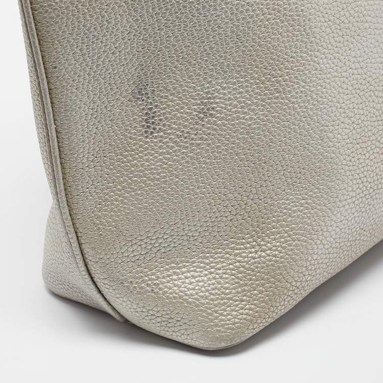 Pre Owned Tory Burch Metallic Grey Leather Perry Tote