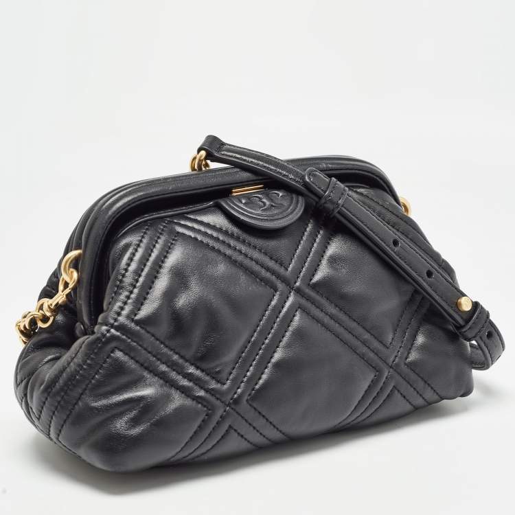 Pre Owned Tory Burch Black Quilted Leather Fleming Soft Frame Bag