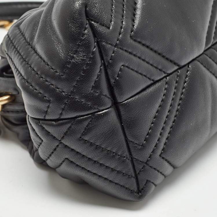 Pre Owned Tory Burch Black Quilted Leather Fleming Soft Frame Bag