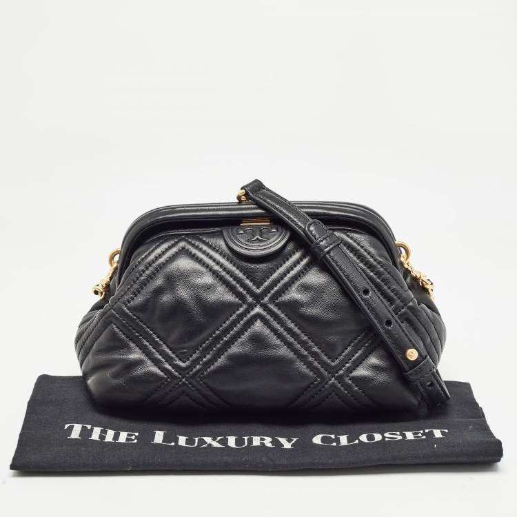 Pre Owned Tory Burch Black Quilted Leather Fleming Soft Frame Bag
