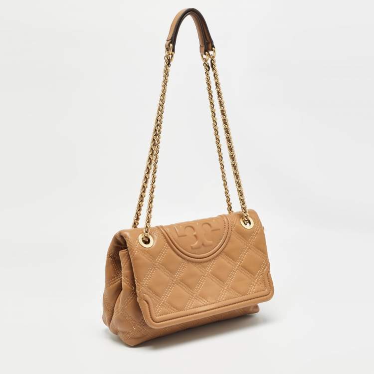 Pre Owned Tory Burch Brown Quilted Leather Fleming Shoulder Bag