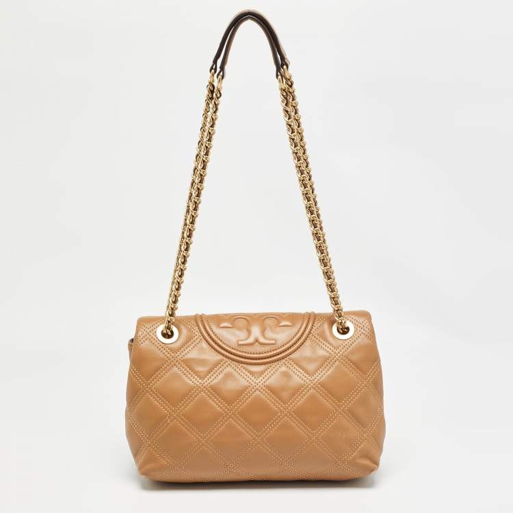 Pre Owned Tory Burch Brown Quilted Leather Fleming Shoulder Bag