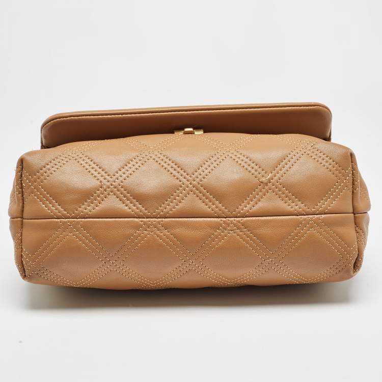 Pre Owned Tory Burch Brown Quilted Leather Fleming Shoulder Bag