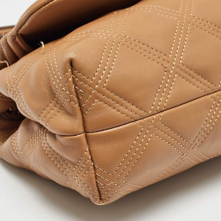 Pre Owned Tory Burch Brown Quilted Leather Fleming Shoulder Bag