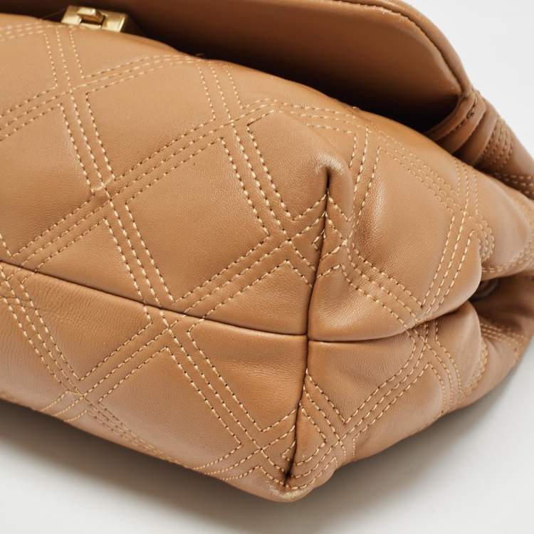 Pre Owned Tory Burch Brown Quilted Leather Fleming Shoulder Bag