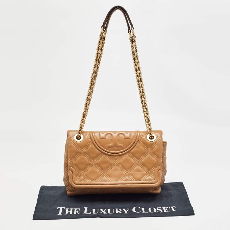 Pre Owned Tory Burch Brown Quilted Leather Fleming Shoulder Bag