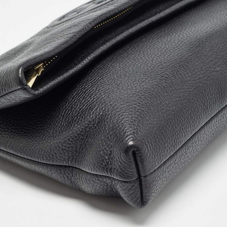 Pre Owned Tory Burch Black Leather Thea Fold Over Crossbody Bag