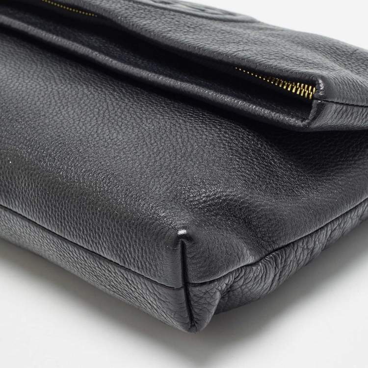 Pre Owned Tory Burch Black Leather Thea Fold Over Crossbody Bag