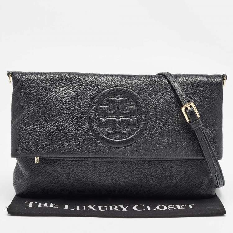 Pre Owned Tory Burch Black Leather Thea Fold Over Crossbody Bag
