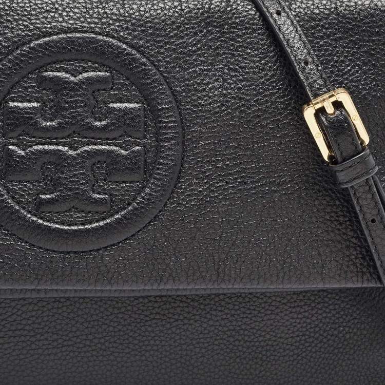 Pre Owned Tory Burch Black Leather Thea Fold Over Crossbody Bag