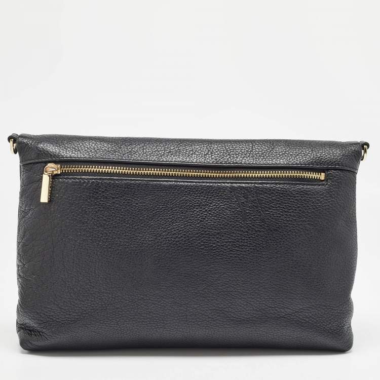 Pre Owned Tory Burch Black Leather Thea Fold Over Crossbody Bag