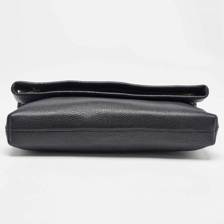 Pre Owned Tory Burch Black Leather Thea Fold Over Crossbody Bag