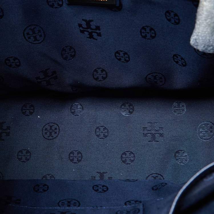 Pre Owned Tory Burch Blue Wild Stitch Leather Robinson Double Zip Tote