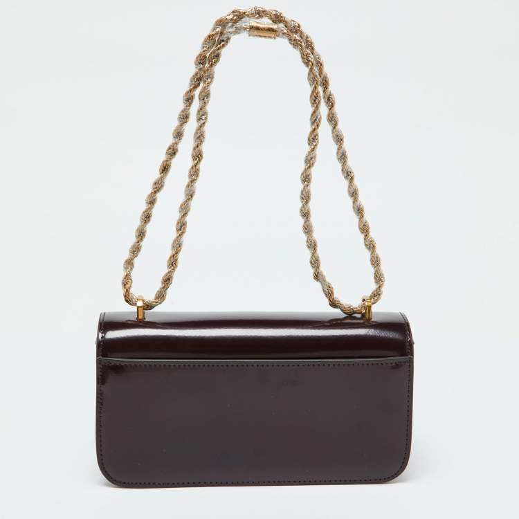 Pre Owned Tory Burch Burgundy Glossy Leather Eleanor Dragon Rectangular Shoulder Bag