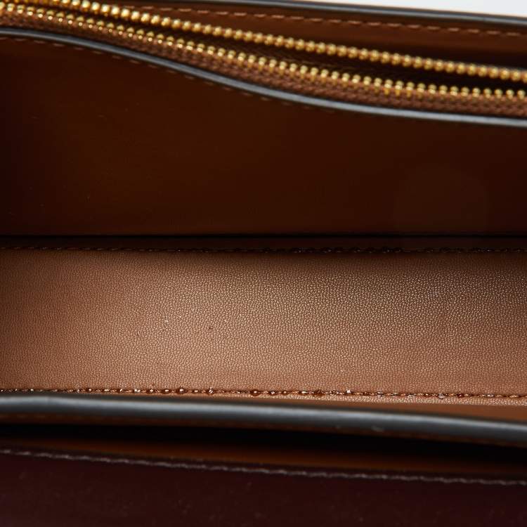 Pre Owned Tory Burch Burgundy Glossy Leather Eleanor Dragon Rectangular Shoulder Bag