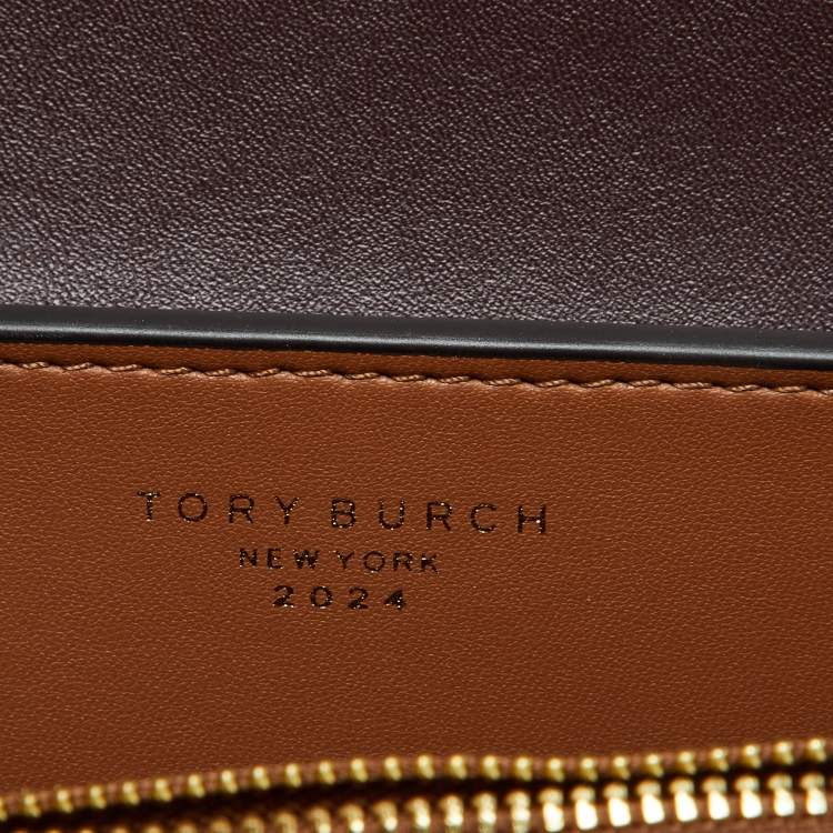 Pre Owned Tory Burch Burgundy Glossy Leather Eleanor Dragon Rectangular Shoulder Bag