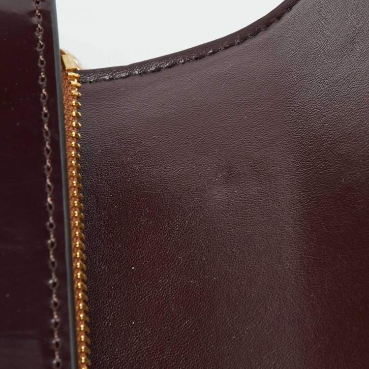 Pre Owned Tory Burch Burgundy Glossy Leather Eleanor Dragon Rectangular Shoulder Bag