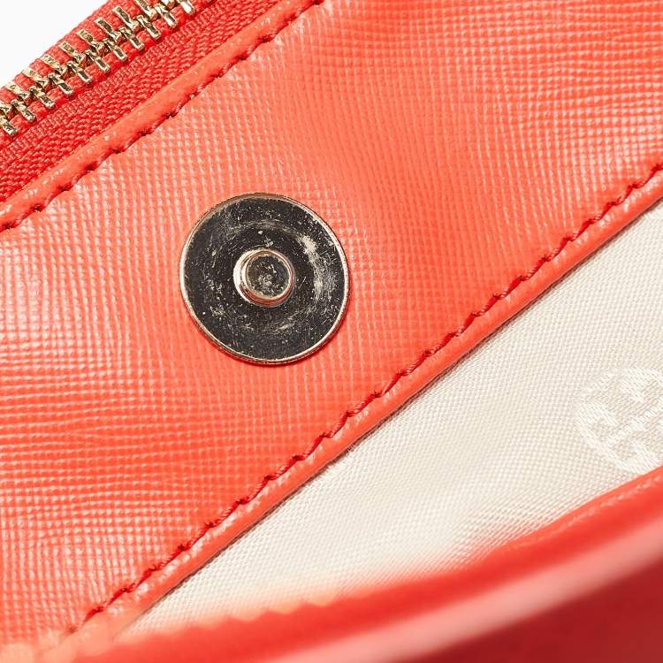 Pre Owned Tory Burch Orange Patent and Leather Large Robinson Double Zip Tote